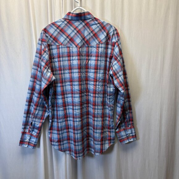 Roper Western Shirt Mens Size Large Blue Red Plaid Pearl Snaps Long Sleeve - Picture 4 of 8